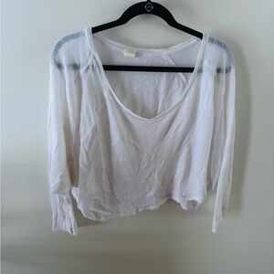 Free People Cream Sheer Long Sleeve Top